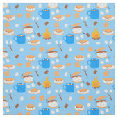 Tissu feu de camp marshmallow chocolat smorate bleu (Échantillon)