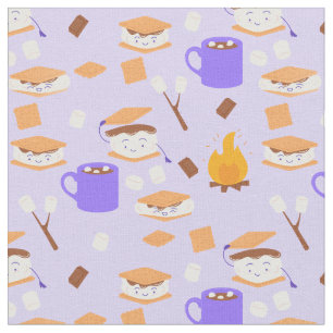 Tissu feu de camp marshmallow chocolat smoré violet
