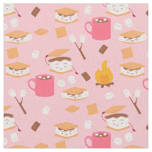 Tissu feu de camp marshmallow chocolat smores rose (Fermer)