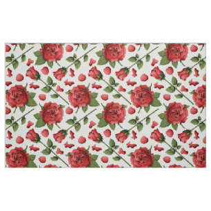 Tissu Feuillage de rose rouge romantique Jardin botaniqu