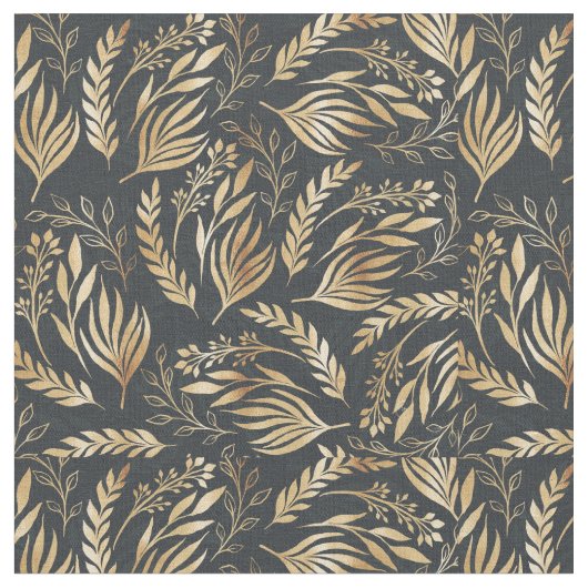 Tissu Feuillage d'or classique Design botanique gris (Fermer)
