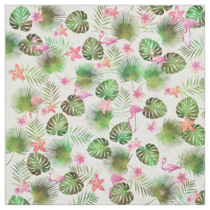 Tissu Feuillage et Flamants roses design tropical élég