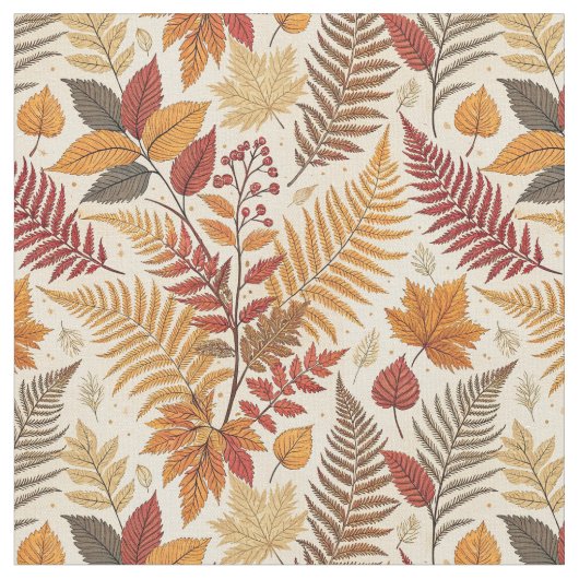 Tissu Feuillages et baies d'automne - Tons chauds (Fermer)