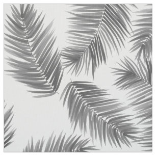 Tissu Feuille de palmiers tropicaux noir et blanc