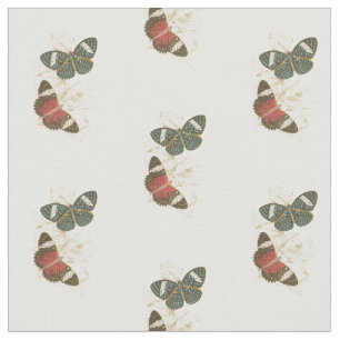 Tissu Feuille de sépia avec les papillons colorés