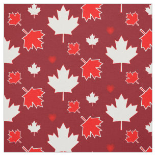 Tissu Feuille d'érable canadienne avec cœurs sur fond ro