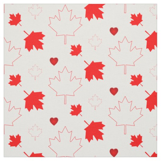 Tissu Feuille d'érable canadienne avec des cœurs sur fon (Échantillon)