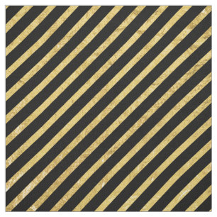 Tissu Feuille d'or et motif diagonal de rayures de noir