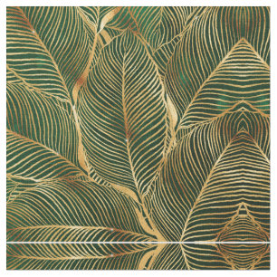 Tissu Feuille d'or Forêt verte Élégant Motif