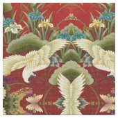 Tissu Feuille et grues de Gingko rouges (Fermer)
