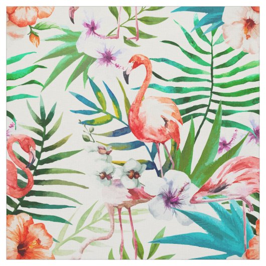 Tissu Feuille tropical de fleurs de Flamant rose de (Échantillon)