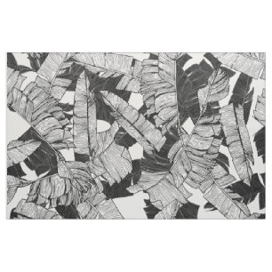 Tissu Feuille tropical noir et blanc moderne de banane