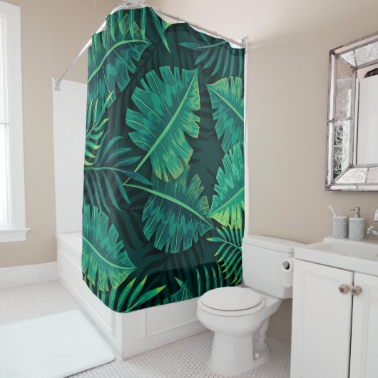 Tissu feuille vert Douche rideau (En situation)