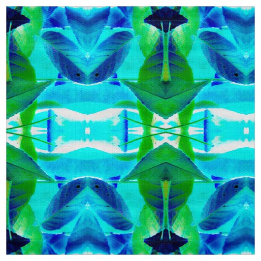 Tissu Feuilles Blue Aqua (Échantillon)