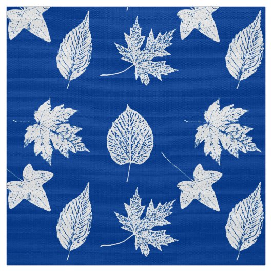 Tissu Feuilles d'automne - bleu de cobalt blanc (Échantillon)