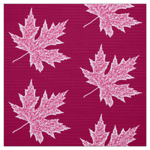 Tissu Feuilles de chêne - vin bordeaux et rose
