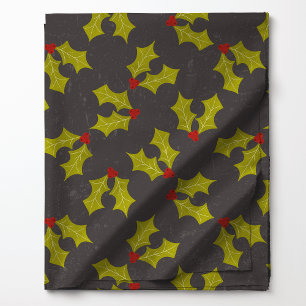 Tissu Feuilles de houx vintage sur un motif de Noël au c