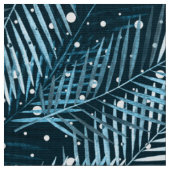Tissu Feuilles de palme sur bleu avec pois blancs. (Fermer)