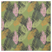 Tissu Feuilles de palmiers verts avec moutarde et rose (Échantillon)