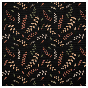 Tissu Feuilles et baies sur noir