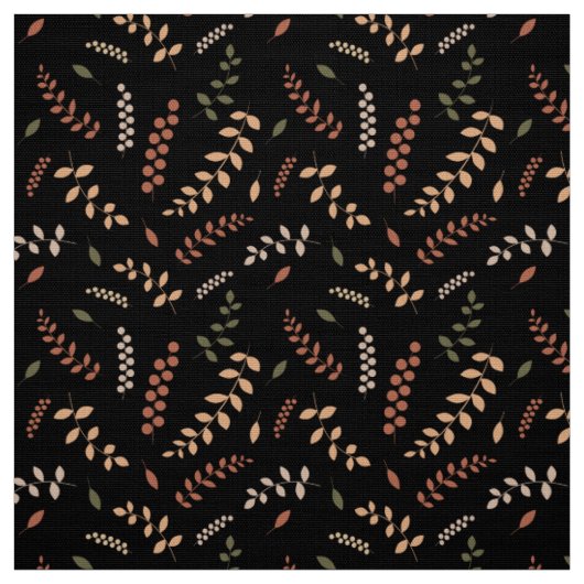 Tissu Feuilles et baies sur noir (Échantillon)