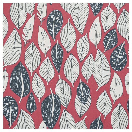 Tissu feuilles et plumes rouges (Échantillon)