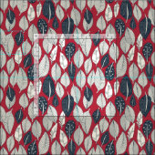 Tissu feuilles et plumes rouges (Carreau)