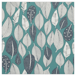 Tissu feuilles et plumes turquoises