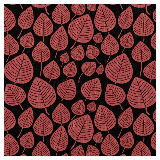 Tissu Feuilles - Le rose tropical sur le noir (Échantillon)