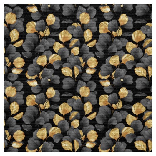 Tissu Feuilles noirs et or. Motif (Échantillon)