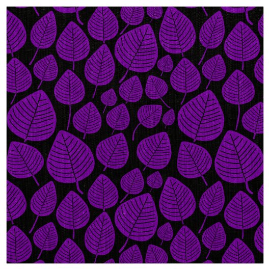 Tissu Feuilles - Pourpre sur noir (Échantillon)