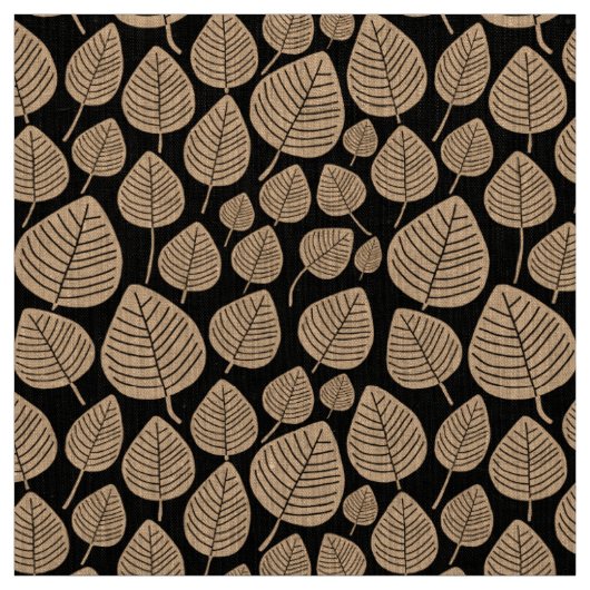 Tissu Feuilles - Sable sur Noir (Échantillon)