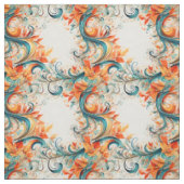 Tissu Feuilles sarcelle et orange (Échantillon)