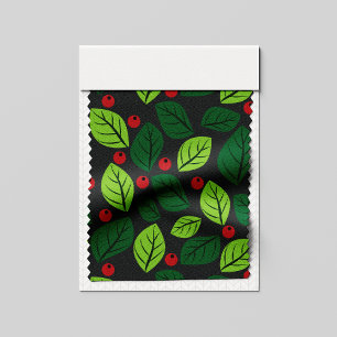 Tissu Feuilles verts, Berries Rouges, Motif Des Feuilles