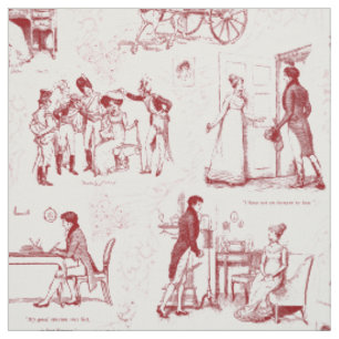Tissu Fierté et préjugé Toile blanche rouge