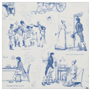 Tissu Fierté et préjugé Toile Bleu Blanc