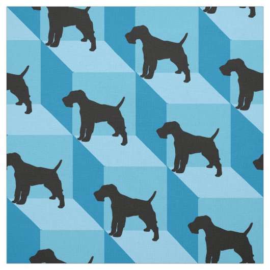 Tissu Fil Fox Terrier sur Blue Cubes (Échantillon)