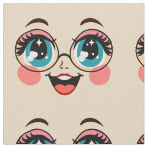 Tissu fille avec des lunettes cartoon gros oeil visage d