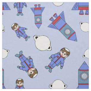 Tissu Fille d'astronaute en le bleu et le rouge de