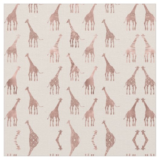 Tissu Fille moderne Rose Or Blush Giraffes rose (Fermer)