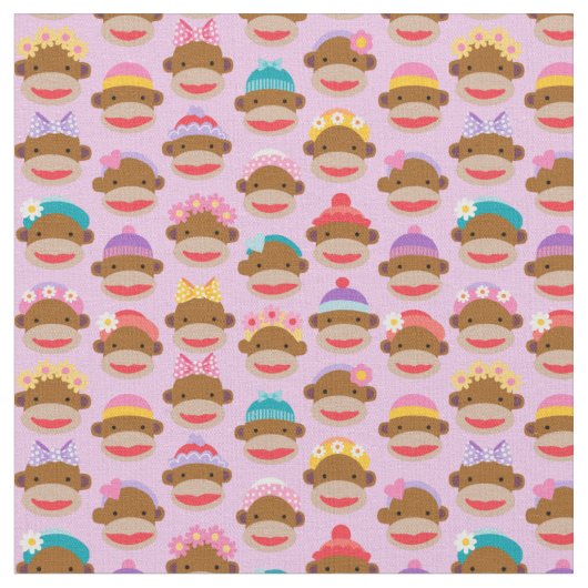 Tissu Fille Sock Monkeys Fabric, Rose (Fermer)