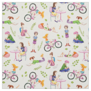 Tissu Filles occupées Motif aquarelle