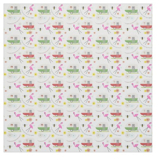 Tissu Flamant rose de Camper rétro Floral Bee (Échantillon)