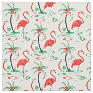 Tissu Flamant rose de Noël rouge petit motif