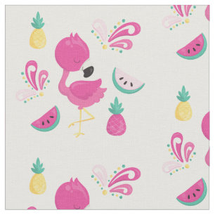 Tissu Flamant rose rose avec Motif de fruits tropicaux