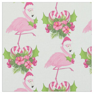 Tissu Flamant rose rose en Santa Hat avec Sucre de canne