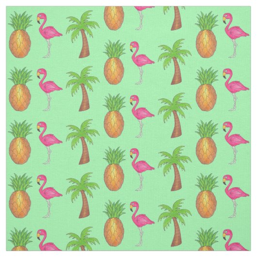 Tissu Flamant rose rose tropical Palmier vert Ananas (Échantillon)