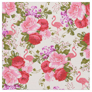 Tissu Flamant tropical de fleurs botaniques roses