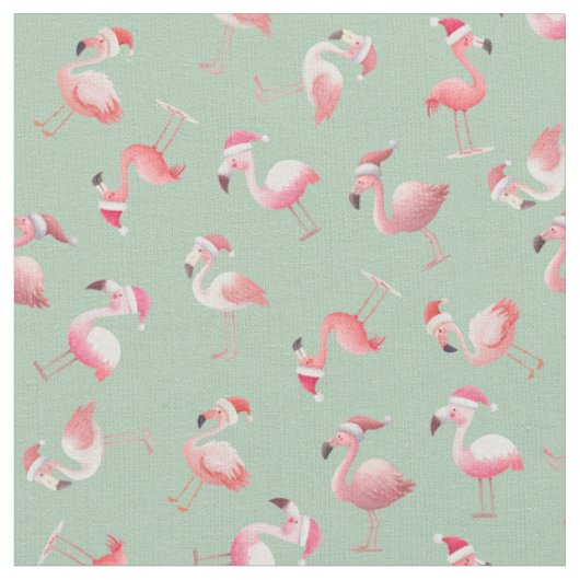 Tissu Flamants de Noël jetés sur fond vert clair (Fermer)