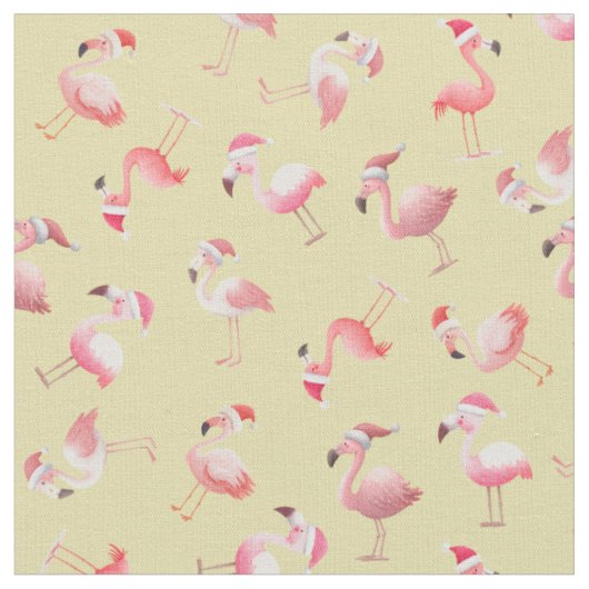 Tissu Flamants de Noël jetés sur jaune clair (Fermer)